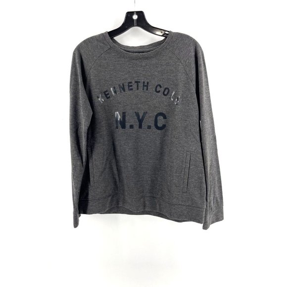 Kenneth Cole Women's Gray Graphic Print Long Sleeve Pockets Tee Shirt Size M - Picture 1 of 11